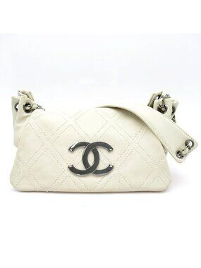 Chanel Diamond Stitch Chain Shoulder Bag Leather White